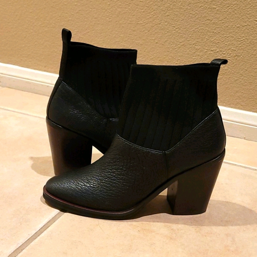 Kelsi Dagger black booties leather fabric sock upper